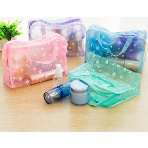 Waterproof PVC Cosmetic Storage Bag 5 Color Floral Transparent Wash Bag Outing Travelling Shower Bag Handbags for Woman