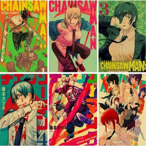 Japanese Anime Chainsaw Man Poster Home Decoration Wall Painting Bar Cafe Teen Bedroom Art Decoration Retro Mural Wall Stickers