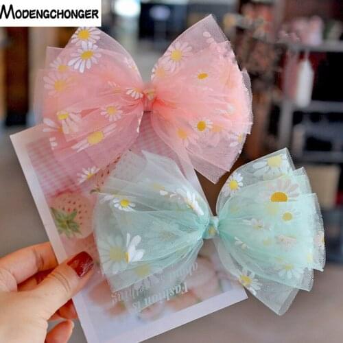 2020Korean Fashion Little Daisy Barrettes Bow Hair Clips Yarn Princess Hairgrip Side Clip For Girls Hair Rope Hair Accessories