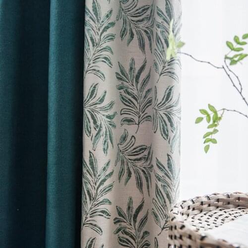 Blue and Green Leafs Jacquard Fabric Curtains Bedroom Window Curtain Blackout Curtains for Living Room Cortina Kitchen Curtains