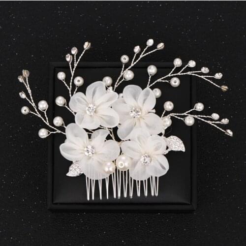 Silver Color Flower Pearl Wedding Hair Combs Hair Accessories for Bridal Headpiece Women Decorative Combs Wedding Hair Jewelry