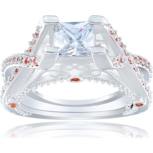 Women engaegment ring for lover orange blue zircon large cross hot sale silver plated women promise ring jewelry wholesale