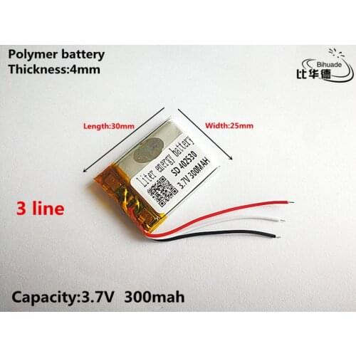 3 line Good Qulity 3.7V,300mAH,402530 Polymer lithium ion / Li-ion battery for TOY,POWER BANK,GPS,mp3,mp4