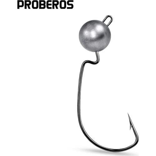 PROBEROS 50Pcs Wide Crank Offset Fishing Hooks 3.5-5-7-10g Jig Head Fishhooks For Soft Worm Lure Barbed Carp Fishing Tackle