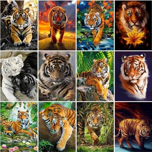 DIY 5D Diamond Painting Tiger Cross Stitch Picture of Rhinestones Full Drill Round Diamond Embroidery Animal Mosaic Home Decor