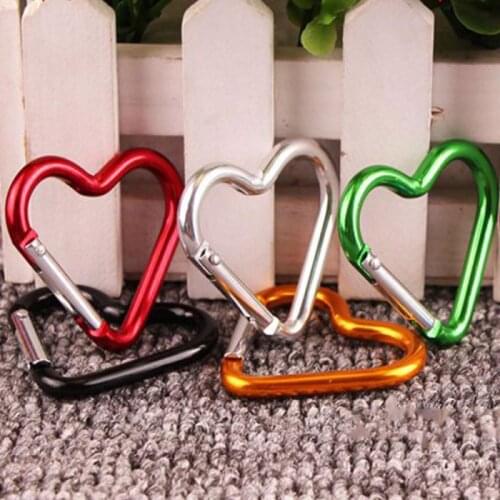 Heart-shaped Aluminum Carabiner Key Chain Clip Outdoor Keyring Hook Water Bottle Hanging Buckle Travel Kit Accessories