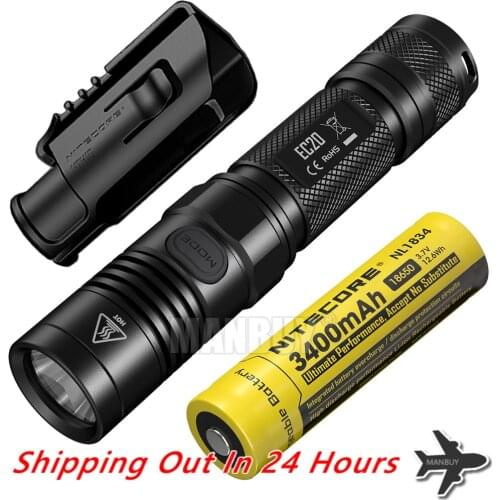 Free Shipping NITECORE EC20 960 Lumens CREE XM-L2 LED Flashlight +3400mAh Rechargeable Battery + NTH10 Holder Outdoor Camp Torch