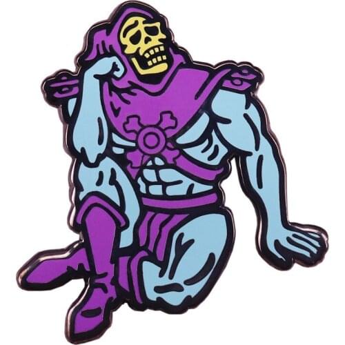 HOSENG Purple Yellow Cosmic Giant Skeleton King Flip Brooch Retro 80s Cartoon Badge Punk Lapel Shirt Enamel Jewelry Pin HS_595