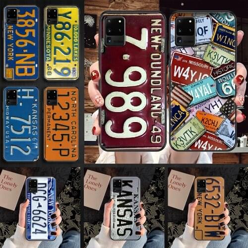 Retro Funny License Plate Number Phone case For Samsung Galaxy Note 4 8 9 10 20 S8 S9 S10 S10E S20 Plus UITRA Ultra black trend