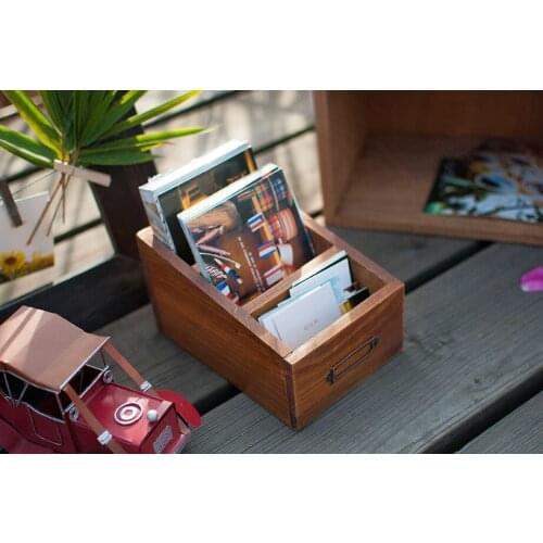 1PC Zakka wooden box wood grocery Retro Old Postcard Stationery small wooden storage box JL 0934