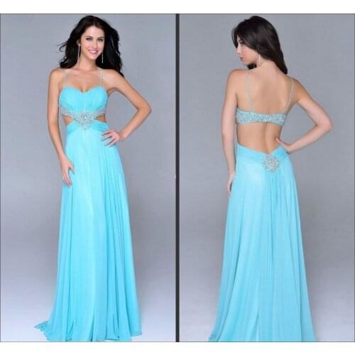 Long elegant prom 2018 sexy sweetheart neck spaghetti strap luxury beaded pleat light blue chiffon vestidos bridesmaid dresses