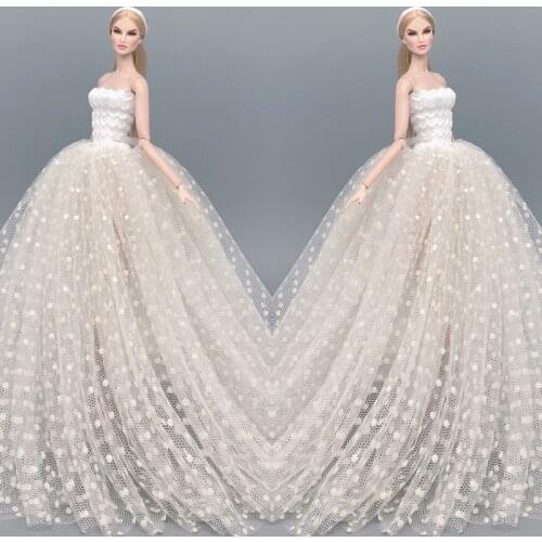 Elegant Off-white Polka Dot Wedding Dress 1/6 BJD Clothes for Barbie Doll Clothes Outfits Dolls Accessories Toys For Children