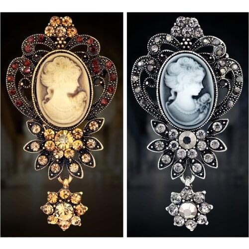 European Vintage Brooches Queen Cameo Beauty Head Brooch Pins for WomenAssorted Style Rhinestone Brooch Coat Tie Decoration