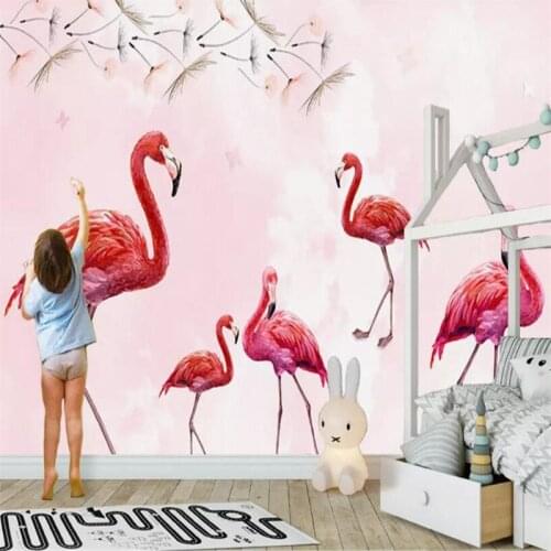 Hand-painted dandelion flamingo background professional production mural factory wholesale wallpaper mural poster photo wall