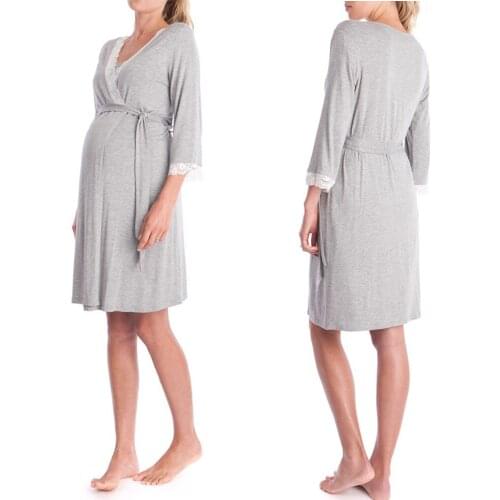 Pregnant Women Robe Nursing Nightwear Maternity Half Sleeve Lace Sleepwear Pajamas home casual V neck dresses