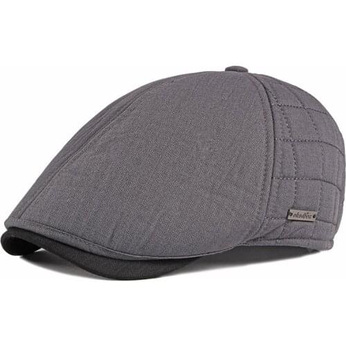 Fibonacci 2020 Winter Newsboy Caps For Men Patchwork Flat Top Cap Ivy Beret Hats Middle-aged Retro Warm Ear Forward Cap Dad Hat