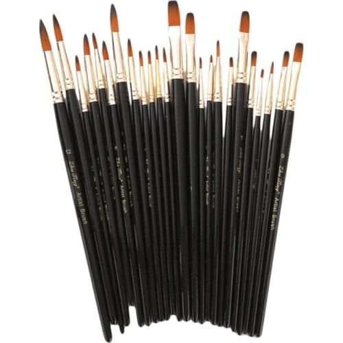 12Pcs/Set Nylon Hair Painting Brush Watercolor Gouache Paint Brushes Set Different Shape Round Pointed Tip Art Supplies
