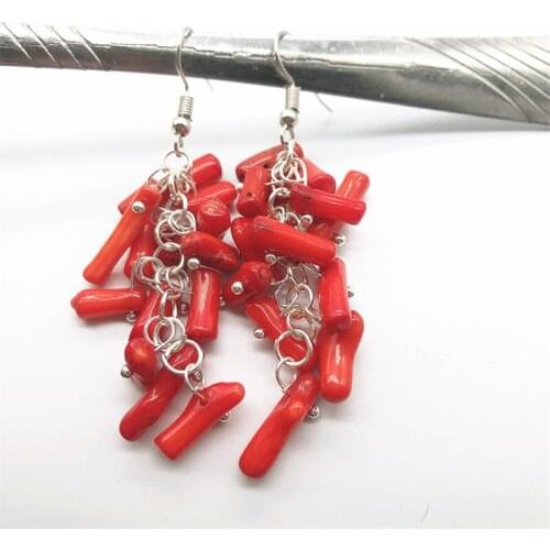 Cluster Red Coral Dangle Earrings Handmade Most Beautiful Gift Hook Earrings For Women Girl Drop Earrings Jewelry Accessories