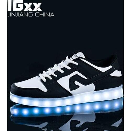 IGxx LED Shoes Light Up For Men LED Sneakers USB Recharging Shoes Women Leather Glowing Luminous Flashing Shoes Running Lace-up