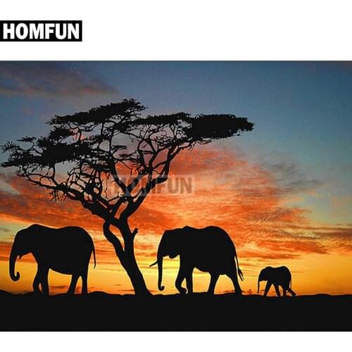HOMFUN Square/Round Drill 5D DIY Diamond Painting "Elephant Tree" Embroidery Cross Stitch Full Rhinestone Decor A01870