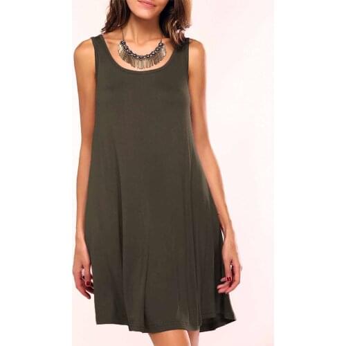 Summer new womens wear modal collar sleeveless army green comfortable loose vest knee length dress