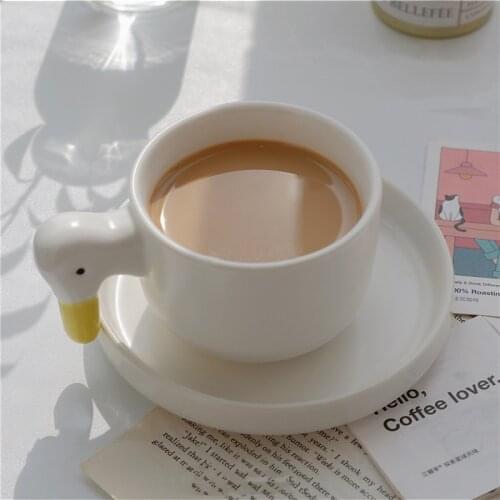 Cutelife Nordic Duck White Small Ceramic Coffee Mug Creative Breakfast Milk Tea Mug Cup Kitchen Cute Couple Gifts Drinkware Mug