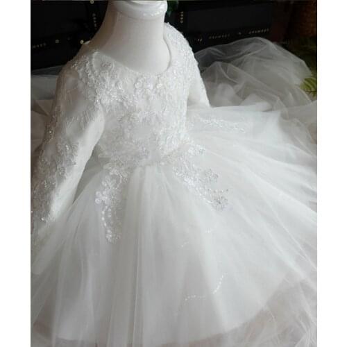 Long Sleeve Cute Lace Princess Dress Little Flower Girls Wedding Dress for Small Girl from 80cm-160cm