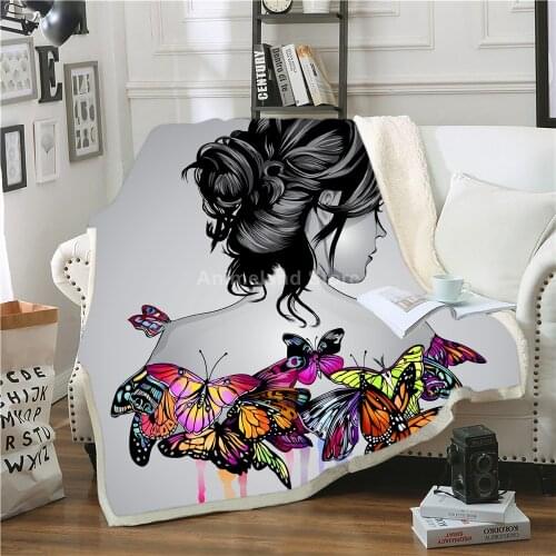 Fashion Butterfly Girl 3D Print Throw Blanket Fleece Blanket For Beds Home Textiles Luxury Adult Winter Decor Gift Warm Spring