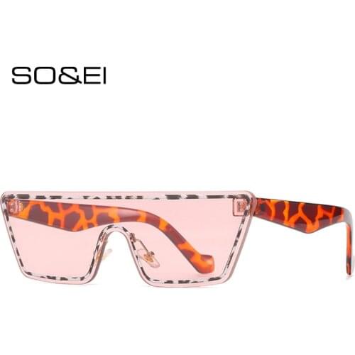 SO&EI Fashion Rimless One Piece Cat Eye Sunglasses Women Vintage Colorful Gradient Eyewear Trending Men Leopard Sun Glasses