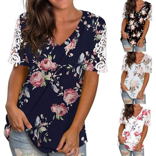 Fashion Floral Printing Tunic Tops Women Sexy V-neck Shirts Summer Womens Short Sleeve Blouse Vintage Clothing Blusas Elegantes