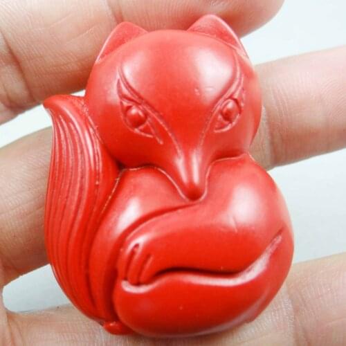 Natural stone Quartz crystal hand-carved Cinnabar fox amulet pendant for diy jewelry making necklace Accessories