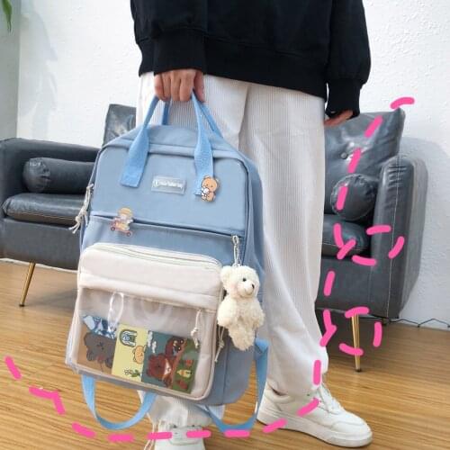 NEW Backpack Korean nylon Womens backpack fashion School backpack kawaii badge Women Backpack for girls 2021 Casual Womens bag