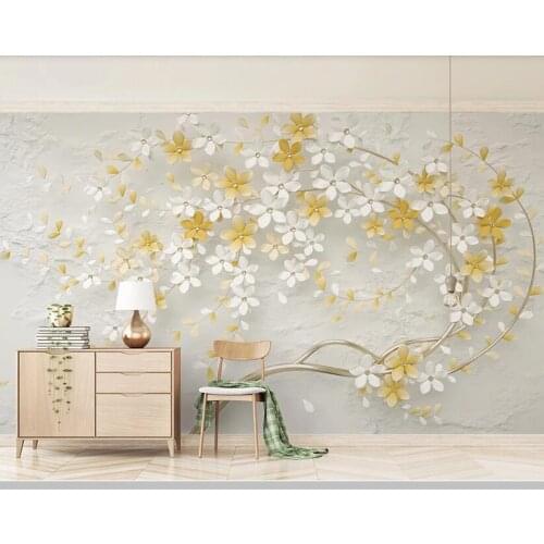 Papel de parede fresh lemon yellow 3d flower relief wallpaper,living room bedroom bathroom wall papers home decor mural