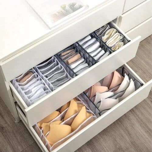 Home Drawer Organizer For Socks Underwear Locker Separated Bra Storage Box Foldable Grid Panties Stockings Storage Organizer Box