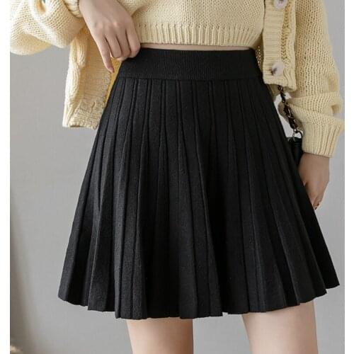 Autumn High Waist Women Mini Skirts Knitted Stretch A-Line Chic Skirt Faldas Saias Jupe Clothes Girl Short Sweaterskirt