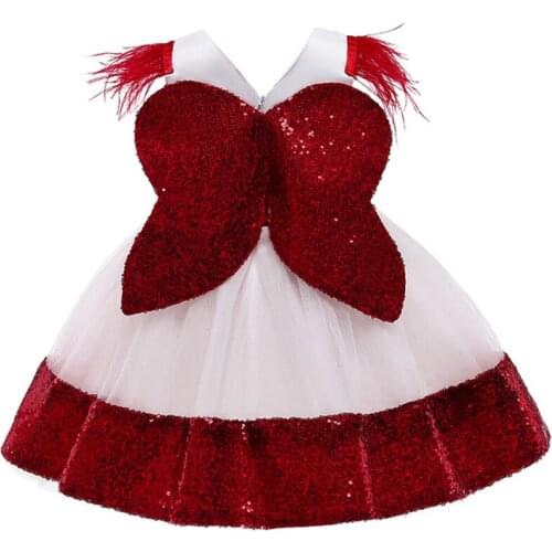 Baby Girl Dress Children Dress Bow-knot Net Yarn Kids Christmas Evening Dress Trendy European American Christmas Girls Clothes