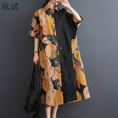 Plus Size Cotton Floral Shirt Dress For Women 4xl,5xl,6xl 2021 New Vintage Summer Dresses Loose Casual Long Shirt Fashion Dress