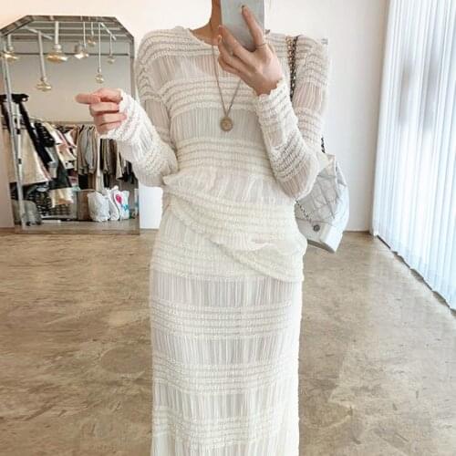 Womens Spring Autumn Runway Fashion Elastic Slim White 2 pcs Dress Female Chic Travel Casual Party Dress TB710