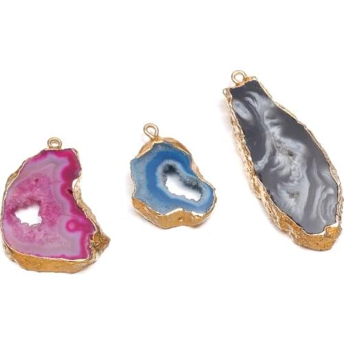 Natural Stone Pendants Irregular Druzy Geode Crystal Agates Charms for Jewelry Making Necklace Bracelet DIY Craft Gifts