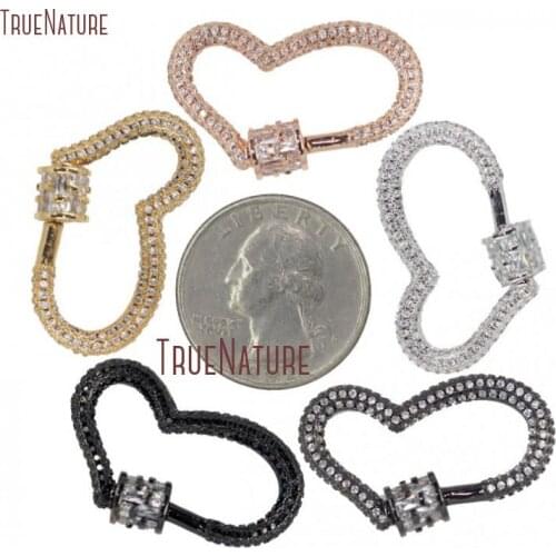 Full Paved Rose Gold Silver Gunmetal Heart Clasp CZ Micro Pave Screw Clasp Lock Carabiner Pave Lock 31mmx19mm FC28004