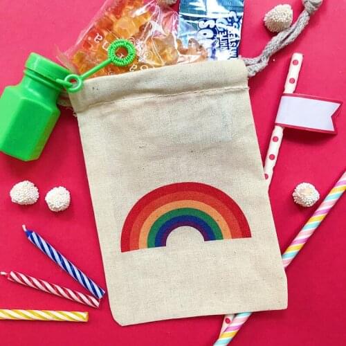 Custom rainbow theme party bags baptism muslin gift bag kid bithday gift pouch Bachelorette Hangovers Kit Holder Bag goody Bags