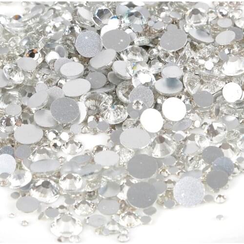 Clear AB Strass SS3-SS40 Glass Gem Non Hot Fix FlatBack Rhinestone for Nails 3D Nail Art Decoration