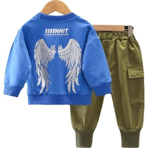 Spring Autumn Kids Fashion Costume Boy Girl Letter T Shirt Pants 2Pcs/sets Children Cartoon Clothes New Toddler O-Neck Tracksuit