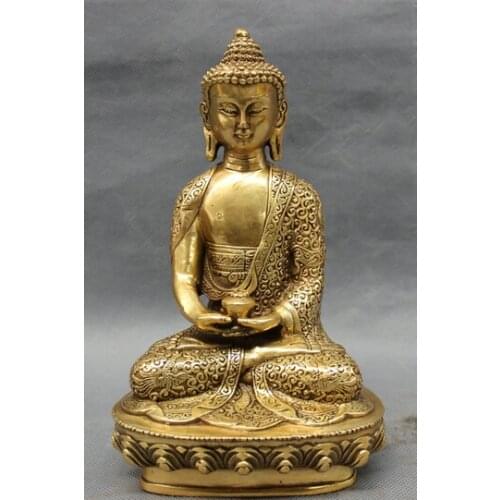 8" Tibet Brass Buddhist Pray Blessing Shakyamuni Joss Sakyamuni Buddha Statue statues garden decoration