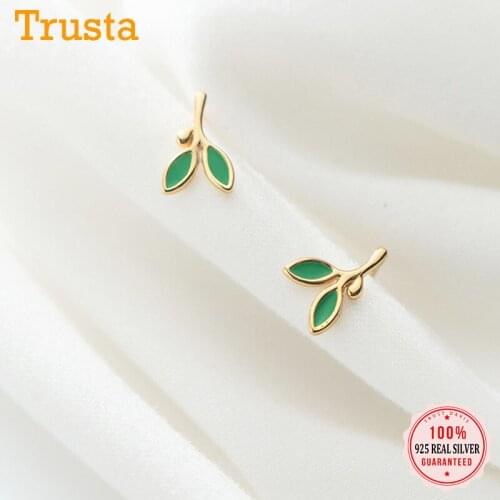 TrustDavis Real 925 Sterling Silver Fashion Sweet Green Leaves Stud Earring For Women Wedding Valentines Day Fine Jewelry DB095