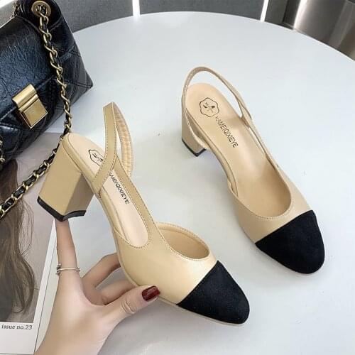 Thick High Heel Shoes Women Slingbacks Shoes High Heels Pu Leather Mixed Colors Pumps Ladies Shoes Woman Plus Size 40