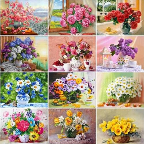 YI Bright 5D Diamond Painting Daisy Full Drill Circle Art Rhinestone Sale Diamond Embroidery Flower Mosaic Peony Home Decoration