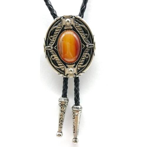 Western cowboy bolo tie natural stone cross retro flower heart men and women British collar rope