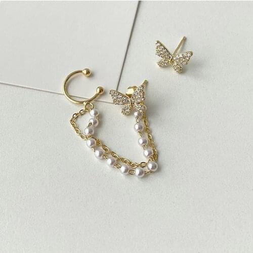 Long Chain Butterfly Earrings Micro Setting Bling CZ Zircon Earrings for Women Imitation Pearl French Minimalist Earrings 2020