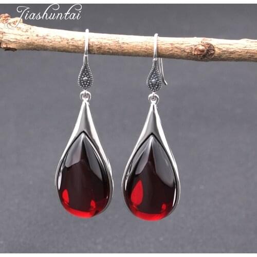 JIASHUNTAI 100% 925 Sterling Silver Natural Stones Earrings For Women Vintage Earring female Thai Silver Jewelry
